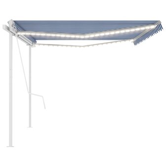 Luifel automatisch met LED en windsensor 5x3,5 m blauw en wit 4