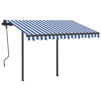 Luifel automatisch met LED en windsensor 3,5x2,5 m blauw en wit 3