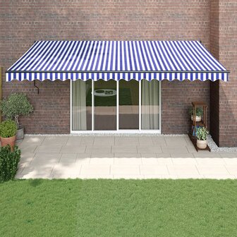 Luifel automatisch uitschuifbaar 5x3 m blauw en wit 1