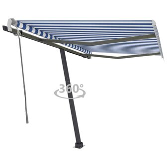 Luifel vrijstaand handmatig uittrekbaar 350x250 cm blauw en wit 1