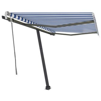 Luifel vrijstaand handmatig uittrekbaar 350x250 cm blauw en wit 2