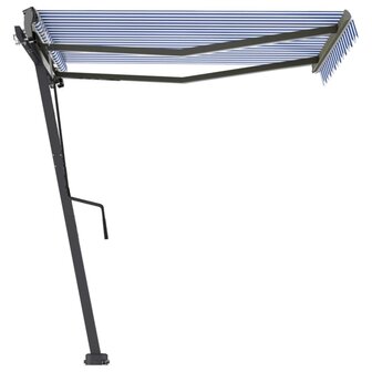 Luifel vrijstaand handmatig uittrekbaar 350x250 cm blauw en wit 6
