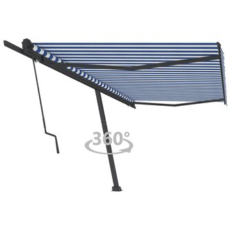 Luifel vrijstaand automatisch 500x350 cm blauw en wit 1