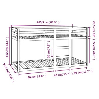 Stapelbedframe zonder matras massief grenenhout 90x200 cm 8