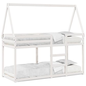 Stapelbed met dak massief grenenhout wit 90x200 cm 2
