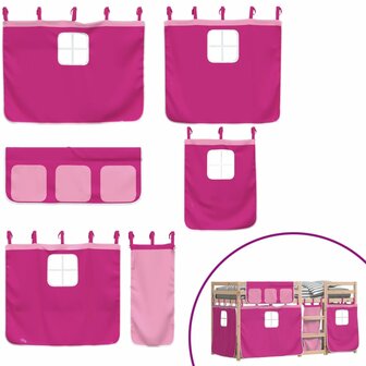 Stapelbed met gordijnen 90x200 cm grenenhout roze 9