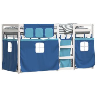Stapelbed met gordijnen 90x190 cm massief grenenhout blauw 4