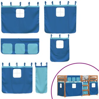 Stapelbed met gordijnen 90x190 cm massief grenenhout blauw 9