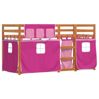 Stapelbed met gordijnen 90x190 cm grenenhout roze 3