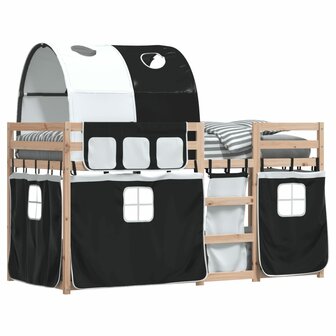 Stapelbed met gordijnen 90x190 cm grenenhout wit en zwart 4