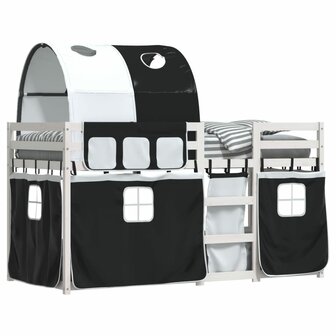 Stapelbed met gordijnen 90x190 cm grenenhout wit en zwart 4