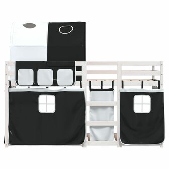 Stapelbed met gordijnen 90x190 cm grenenhout wit en zwart 5