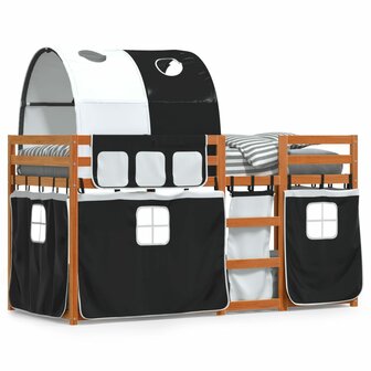 Stapelbed met gordijnen 90x200 cm grenenhout wit en zwart 2