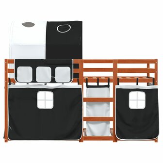 Stapelbed met gordijnen 90x190 cm grenenhout wit en zwart 5
