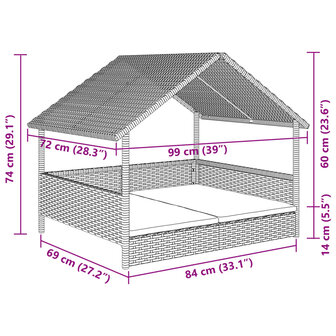 Hondenhok met kussen poly rattan 8