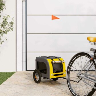 Hondenfietstrailer oxford stof en ijzer geel en grijs 1