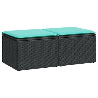 2-delige Loungeset met kussens poly rattan acacia zwart 2