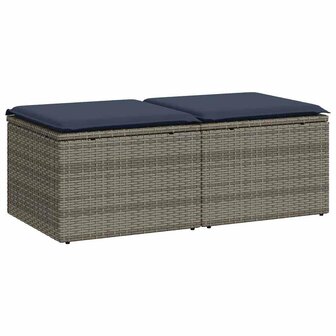 2-delige Loungeset met kussens poly rattan acacia grijs 2