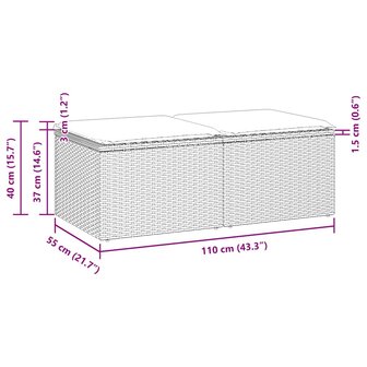 2-delige Loungeset met kussens poly rattan acacia grijs 6