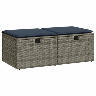 2-delige Loungeset met kussens poly rattan acacia grijs 2