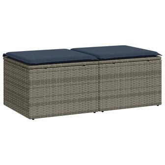 2-delige Loungeset met kussens poly rattan acacia grijs 2