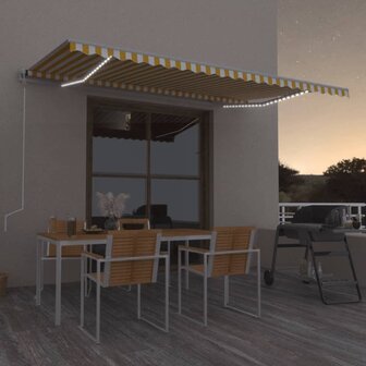 Luifel automatisch met LED en windsensor 500x300 cm geel en wit 1