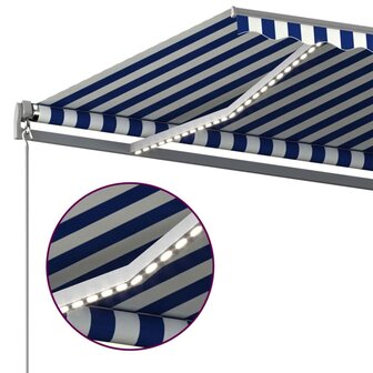 Luifel automatisch met LED en windsensor 500x300 cm blauw wit 6