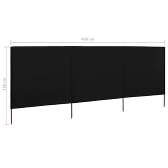 Windscherm 3-panelen 400x120 cm stof zwart 6