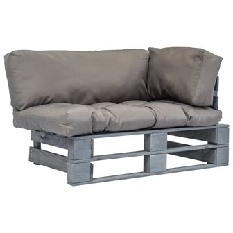 Tuinbank pallet met grijze kussens grenenhout 1
