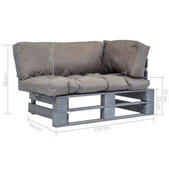 Tuinbank pallet met grijze kussens grenenhout 7