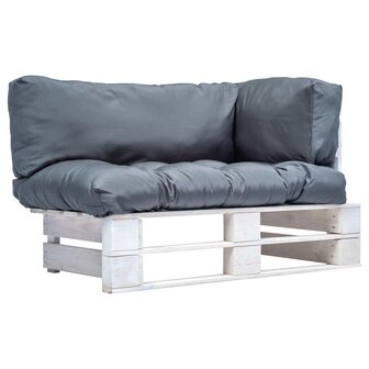 Tuinbank met grijze kussens pallet grenenhout 1
