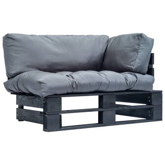 Tuinbank pallet met grijze kussens grenenhout 1
