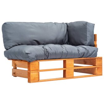 Tuinbank met grijze kussens pallet grenenhout 1