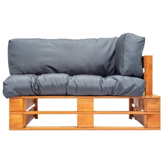 Tuinbank met grijze kussens pallet grenenhout 2