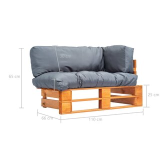 Tuinbank met grijze kussens pallet grenenhout 5