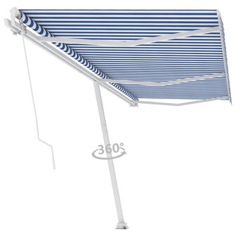 Luifel vrijstaand handmatig uittrekbaar 600x300 cm blauw en wit 3