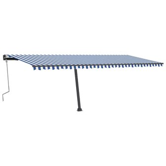 Luifel vrijstaand handmatig uittrekbaar 600x300 cm blauw en wit 2
