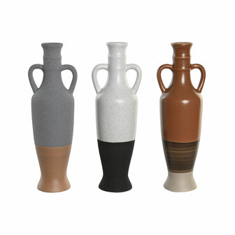 Vaas DKD Home Decor Wit Grijs Terra cotta Porselein 9,6 x 9 x 28,6 cm 9,6 x 9 x 29 cm (3 Stuks) 1