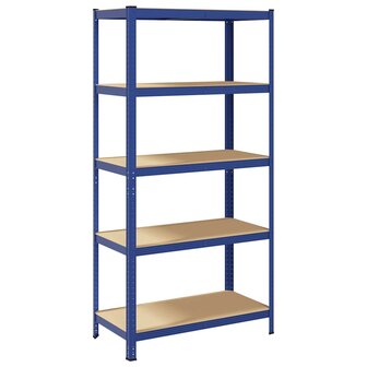 Opbergrek 5-laags staal &amp; bewerkt hout blauw 2