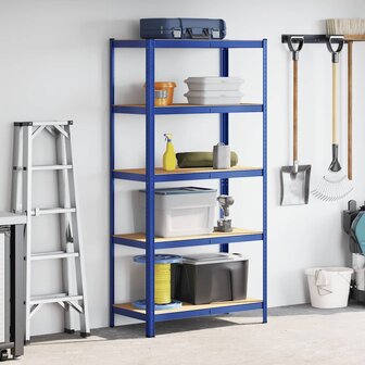 Opbergrek 5-laags staal &amp; bewerkt hout blauw 3