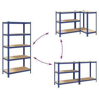 Opbergrek 5-laags staal &amp; bewerkt hout blauw 7