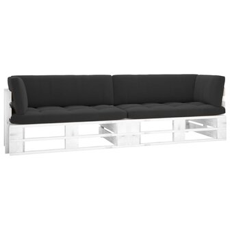 Tweezitsbank pallet met kussens wit ge&iuml;mpregneerd grenenhout 1