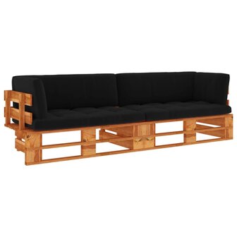 Tweezitsbank pallet met kussens honingbruin ge&iuml;mpregneerd hout 1