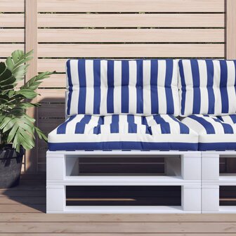 Palletkussen gestreept 80x40x12 cm stof blauw en wit 1
