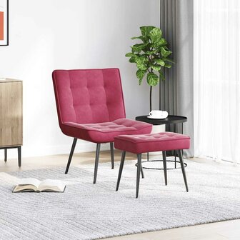 Relaxstoel met voetenbank fluweel wijnrood 3