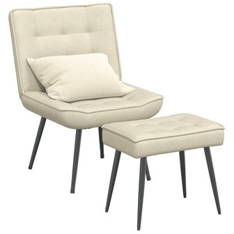 Relaxstoel met voetenbank fluweel cr&egrave;mekleurig 1