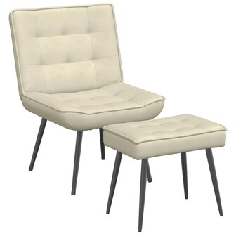 Relaxstoel met voetenbank fluweel cr&egrave;mekleurig 2