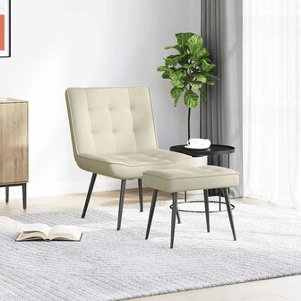 Relaxstoel met voetenbank fluweel cr&egrave;mekleurig 3