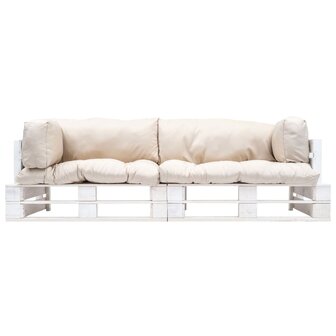 2-delige Bankenset pallet met zandkleurige kussens grenenhout 2