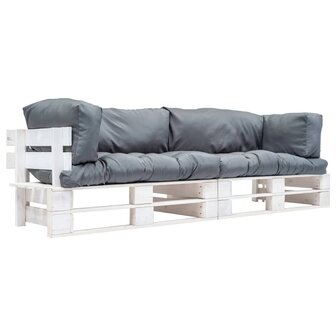 2-delige Bankenset pallet met grijze kussens grenenhout 1